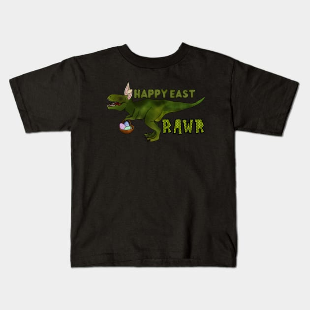 Happy east rawr, dinosaur T. rex, Easter dinosaur Kids T-Shirt by CharlieCreates